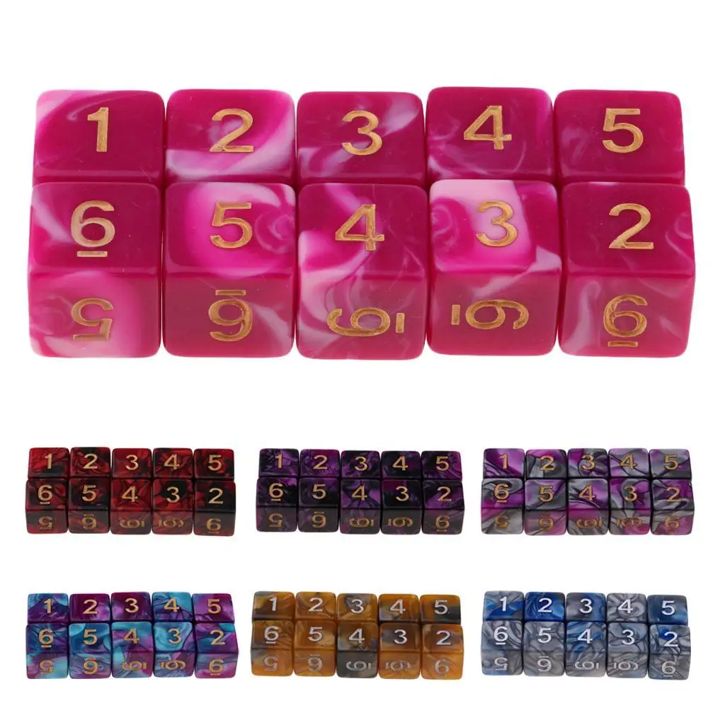 10pcs D6 Polyhedral 16mm Dice Set Double Colors Six Sided Dice Translucent Colors 7-die Semi-transparent Complete Set