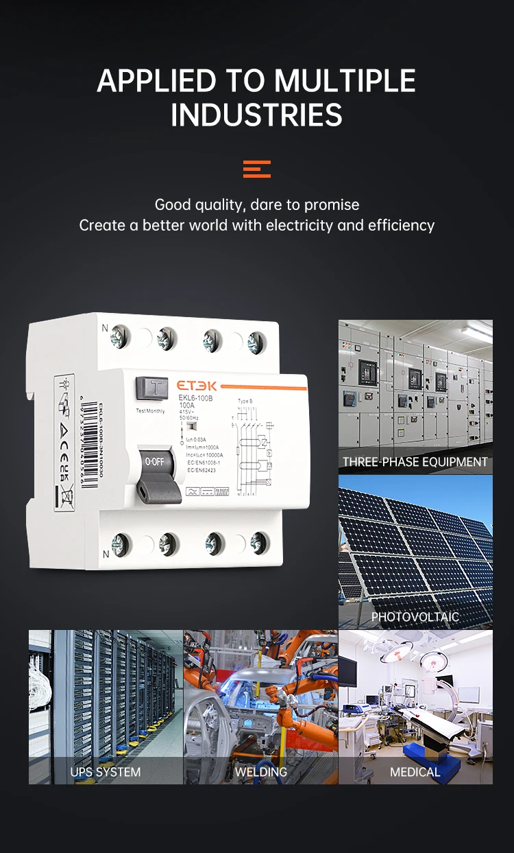 Etek rcd rccb tipo b interruptor de