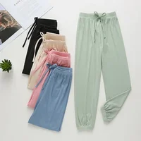 Baby Girls Ice Silk Wide Leg Pants Childen's Summer Solid Drawstring Sports Trousers Kids Boy Casure Harem Clothes Home Wear 2
