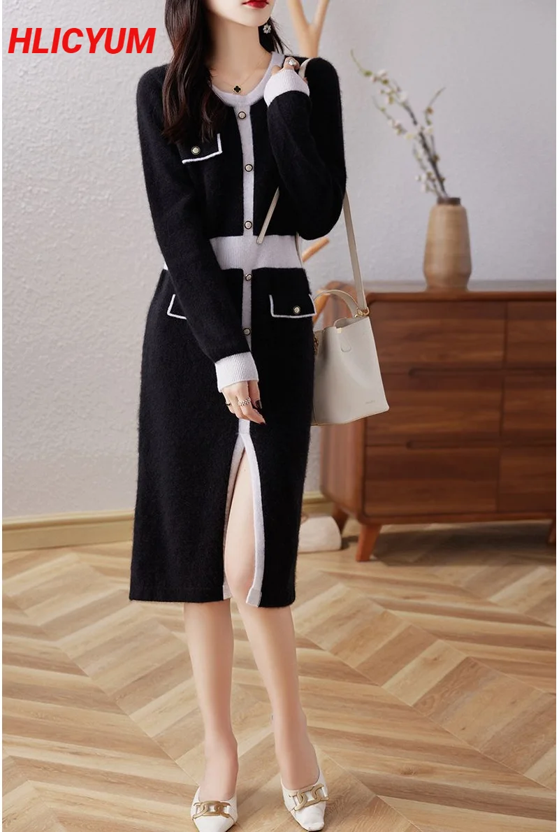

Women's Sweater Casual Knitted Cashmere Sweater Round Neck 100% Wool Blouse Fashion Thick Dress Fit Long Pullover