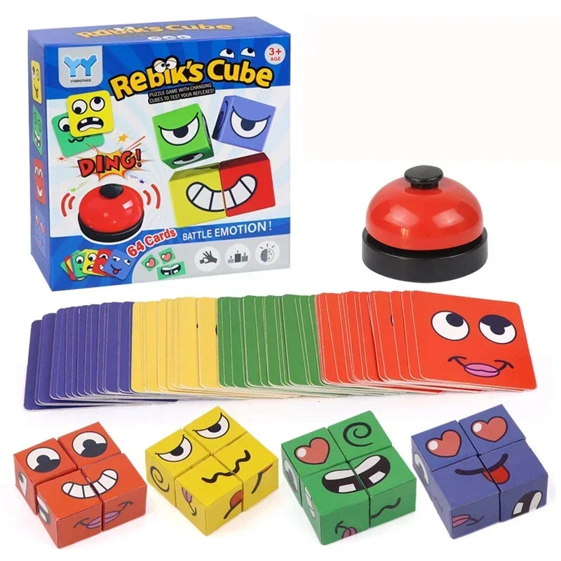Montessori Cube Table Game Toy  Kids Face Change Expression Puzzle Building Blocks Early Educational Toys for Children Gifts 2