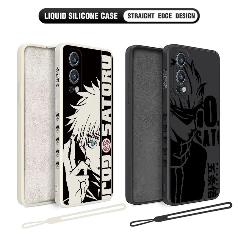 Jujutsu Kaisen Satoru 휴대폰 케이스, 핸드 스트랩 포함 액체 실리콘 커버, Oneplus Nord 2 9R 9 8T 8 7 7T Pro 6 5G