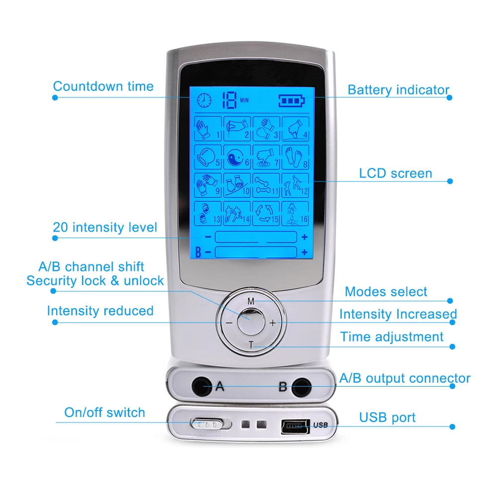 Tens Muscle Stimulator Myostimulator Acupuncture Apparatus Body Massage Digital Therapy Slimming Machine Electrostimulator