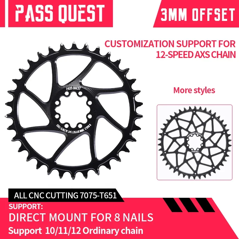 Pass Quest 3Mm Offset 8 Stud Gxp Round Road Bike Chainring Stretto Largo 28-48T Corona Per Sram Etap Axs 12S Force Red Crank
