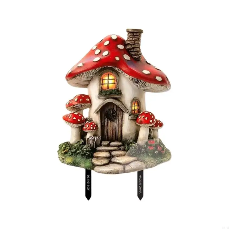 Garden Ornaments 6XDD Hand Painted Resin Mushroom House Stakes Indoor Outdoor Use