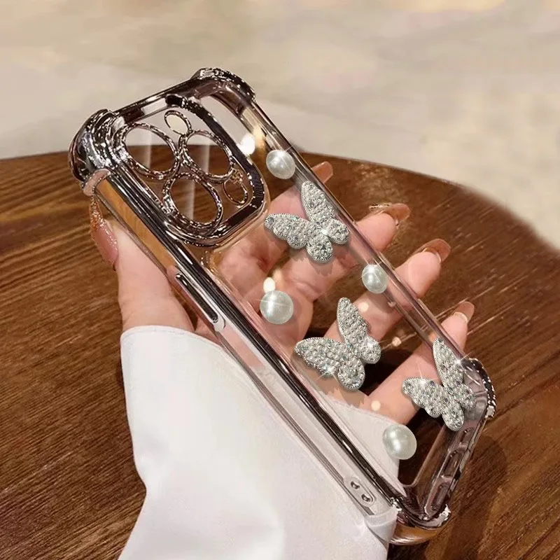Luxury 3D Pearl Butterfly Shockproof Plating Phone Case