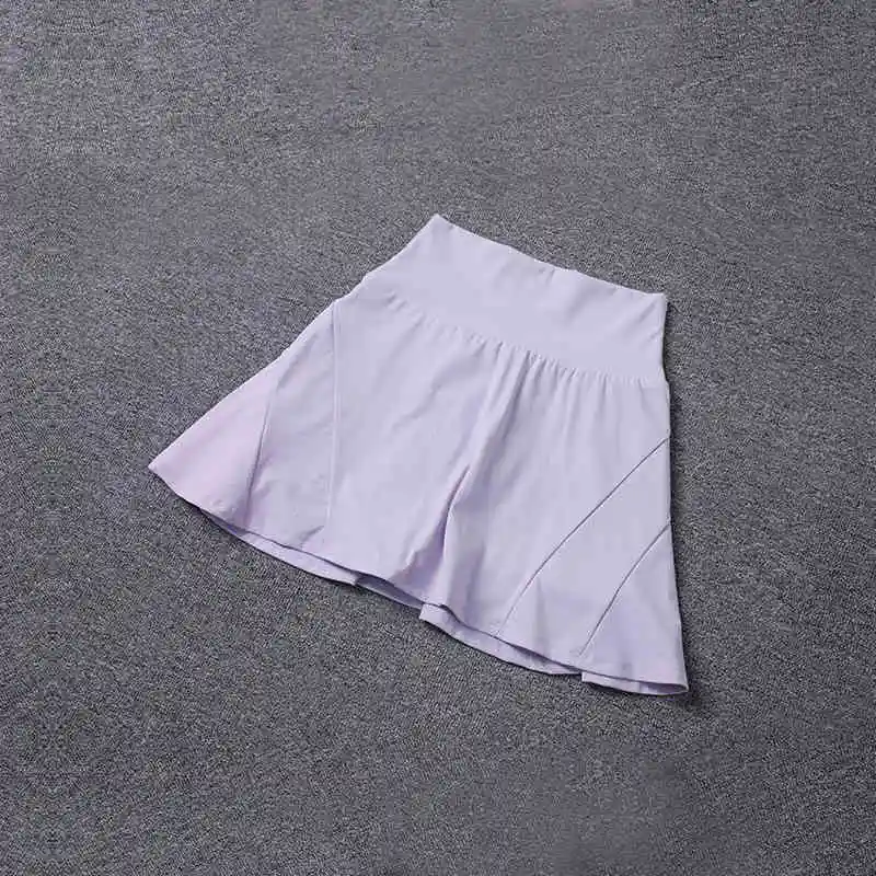 Women's High Waist Yoga Shorts Solid Pattern Anti-Exposure Leisure Sports Tennis Fitness Skirt With Elastic Waist Closure