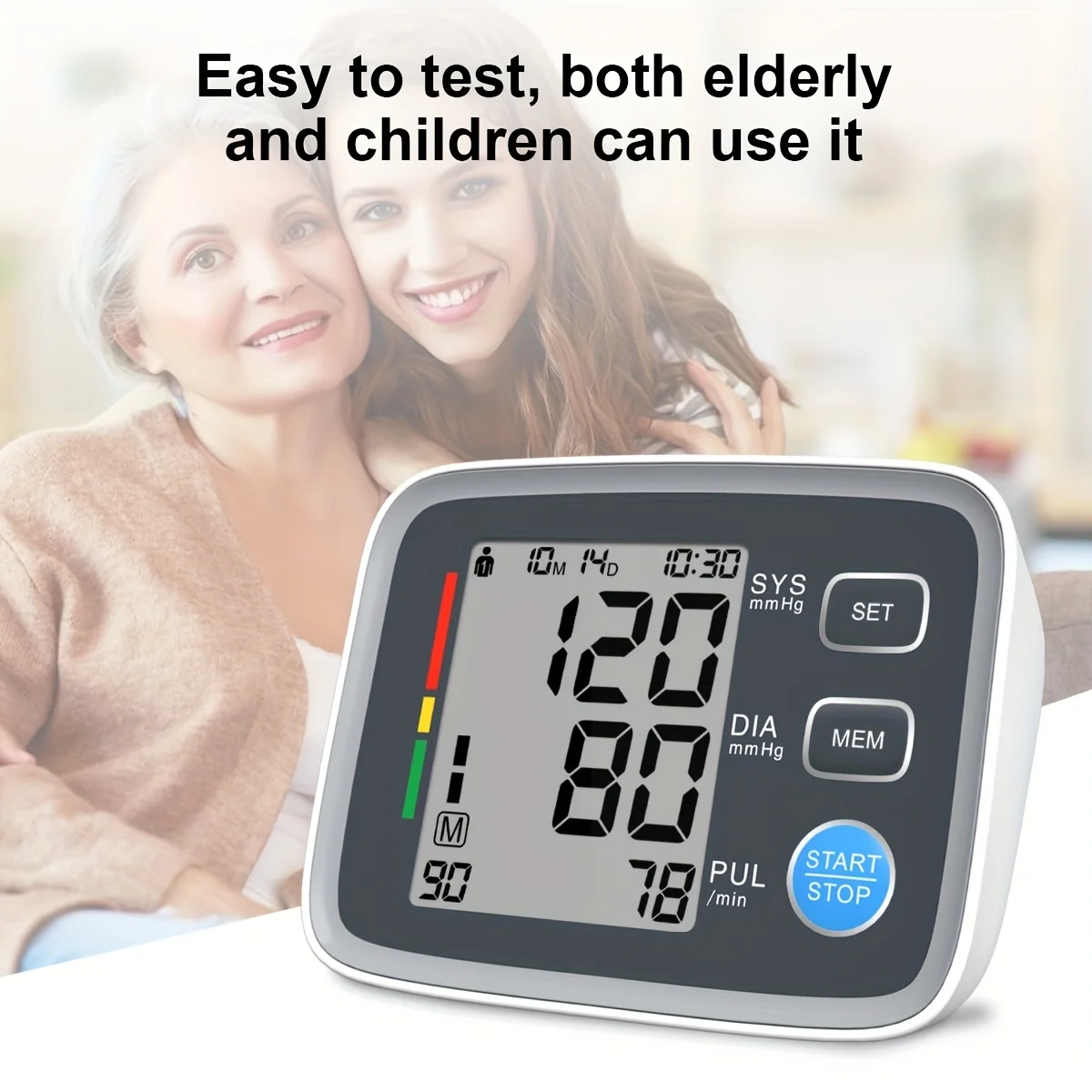 Automatic Upper Arm Blood Pressure Monitor with Adjustable Cuff Easy to Use Digital BP Machine for Home Use