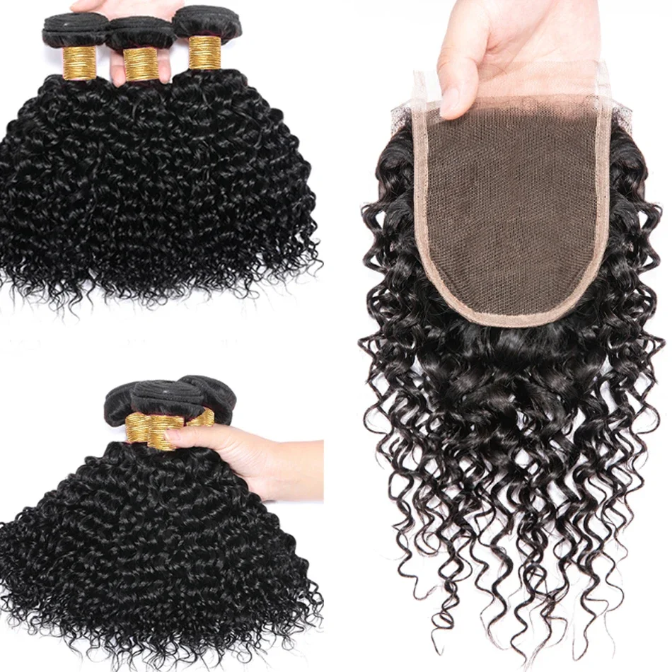 12A Malaysian Water Wave Bundles With Closure 3 Bundles With Closure Unprocessed Virgin Short Curl Tissage Boucl&eacute; Cheveux Humain human hair bundles human hair weave