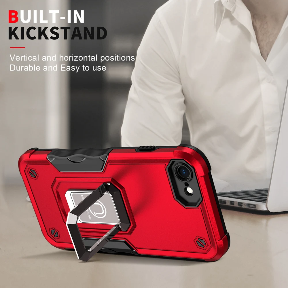 KEYSION Shockproof Armor Case for iPhone SE 2022 8 Plus Silicone+PC Ring Stand Phone Back Cover for Apple iPhone SE 2020_voghion.com