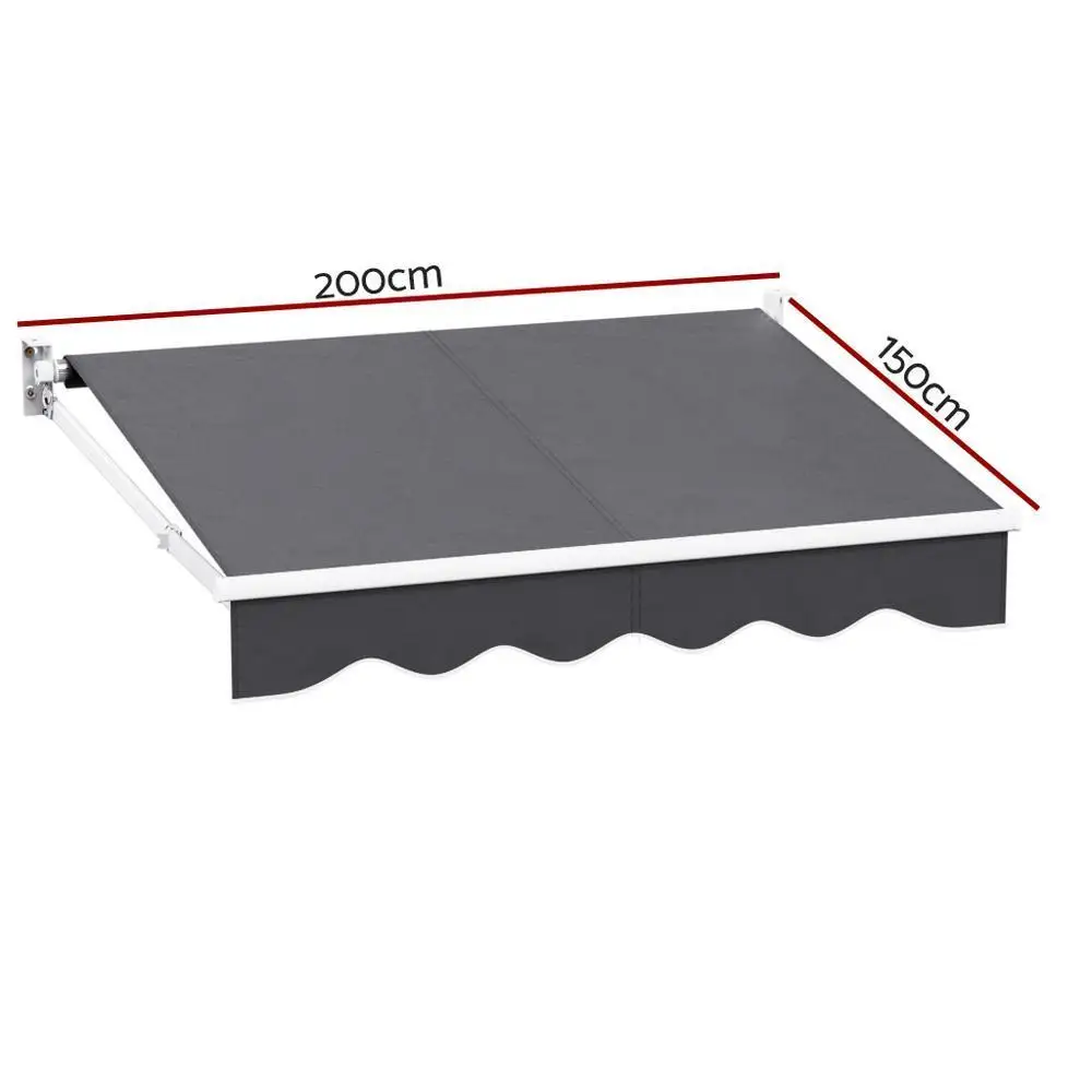 Retractable Folding Arm Awning Manual Sun Shade 2M x 1.5M Grey Outdoor Patio Canopy — view 7