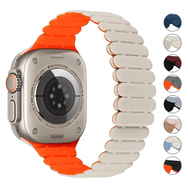 애플 워치 밴드용 마그네틱 스트랩, 실리콘 스포츠 팔찌, iWatch 시리즈 울트라 9 6 5 8 7 se 44mm, 45mm, 38mm, 49mm, 40mm, 42mm, 41mm