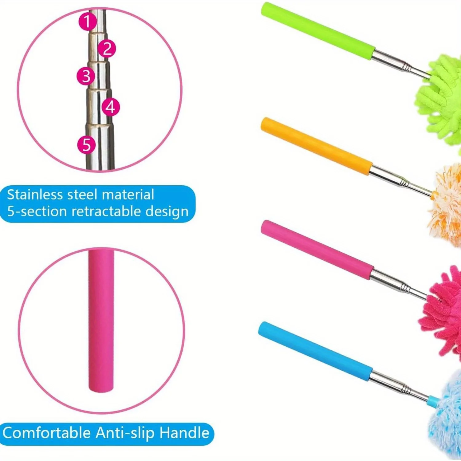 Cleaning Duster Retractable Duster Microfiber Duster Brush Feather Duster Microfiber Dust Brush Telescopic Dust Brush Telescopic Dust Remover Telescopic Duster Brush Extendable and Washable Microfibre Feather Duster Reachable Microfibre Cleaning Tool Small Dusters for Cleaning