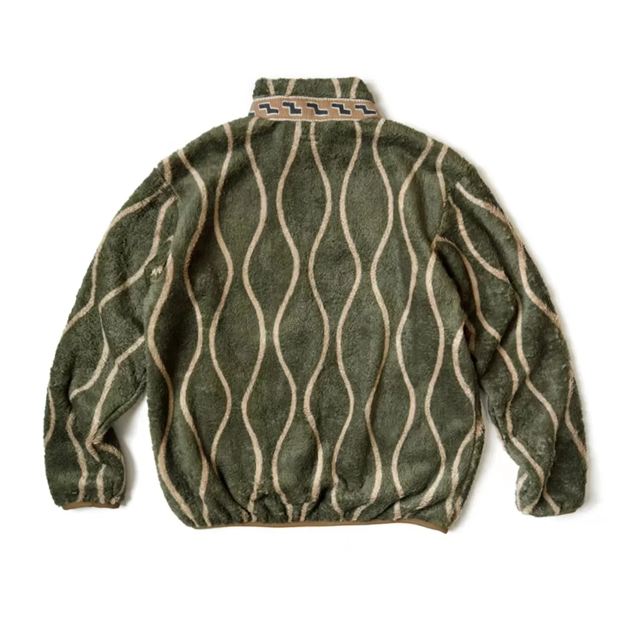 22AW KAPITAL Hiroda Hiroshi Tangcao Fleece Wavy Stripe Zipper Stand Collar Jacket Men's Green Loose Print Coat New 6