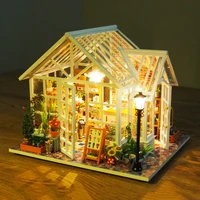DIY Wooden Flower Garden Cottage Doll Houses Miniature Model Kit Casa Dollhouse with Furniture Lights for Friends Birthday Gifts 2