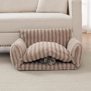 Cat Bed Fluffy Plush Mutifuctional Double-Layer Soft Pet Couch Orthopedic Sofa Nest Beds for Small Cats and Dogs, 6