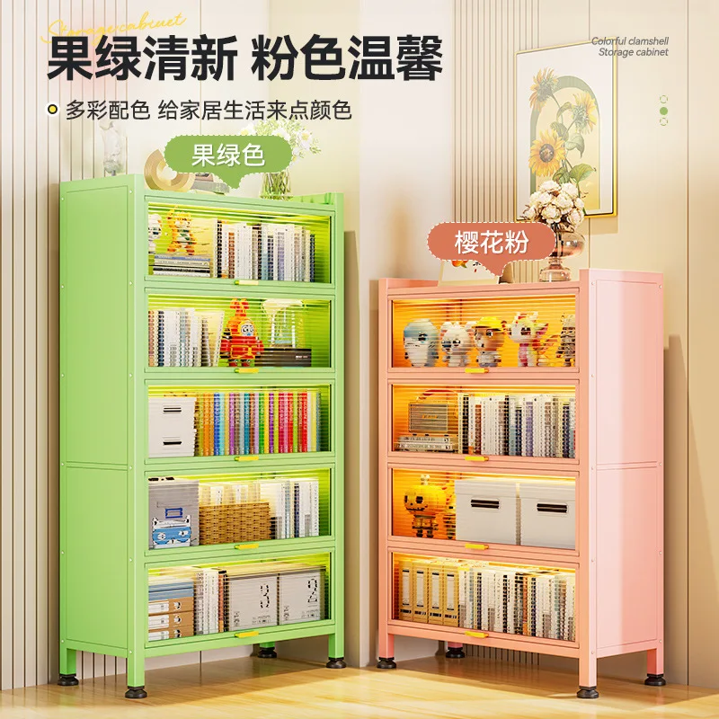 Steel bookcase with doors, children's home bookshelf, living room, floor to ceiling storage cabinet, dustproof bedroom storage c