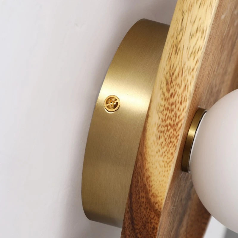 natural Wooden Wall Lamp Glass Lampshade For Living Room Wood Vintage Decor Bedside wall light Sconce Foyer LED Light Fixtures