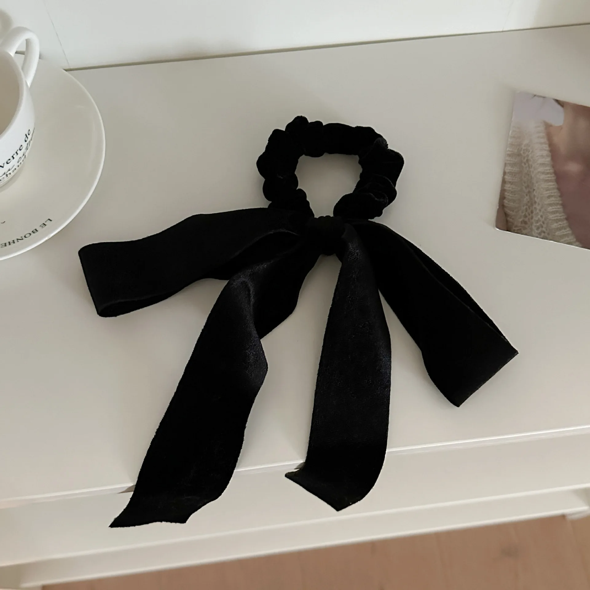 Nette Rot Schwarz Samt Band Bogen Scrunchies Frauen Mädchen Elastische Haarbänder Zubehör Krawatte Haar Seil Kopfschmuck Kopfbedeckung Ornament – Detail 4
