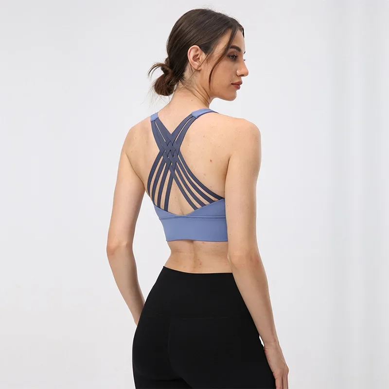 

Yoga Cross Strap Medium Support Sports Bra Removable Pad For Women Workout Tank Tops Exercise Sportswear Gym Wear