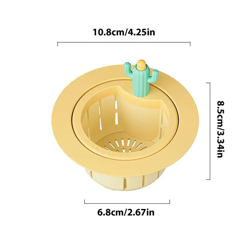 Sink Drain Strainer Basket Cute Cactus Sink Filter With Gasket Automatic Dumping Leftovers Garbage Filter Anti-Clogging