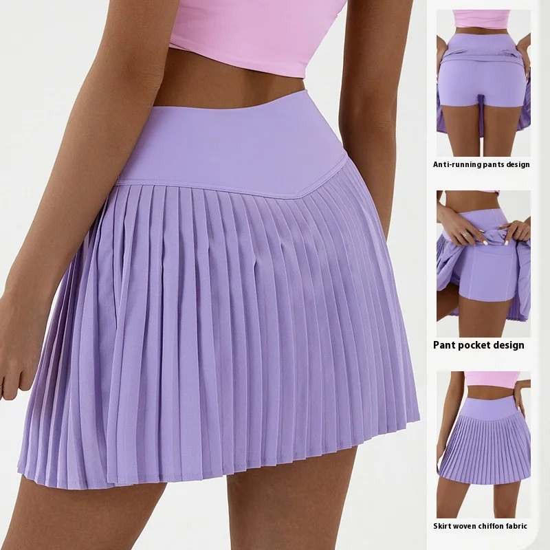 Women's Golf Skirt with Double-Layer Anti-slip Design Yoga High Waist Pleated Skirt High Quality Golf Mini