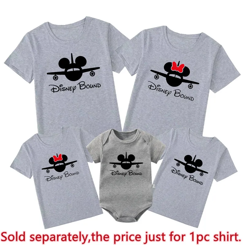 New Disney Bound Family Matching Shirts Cotton Dad Mom Kids Tees Baby Rompers Funny Mickey Minnie Airplane Disney Trip Outfits 5