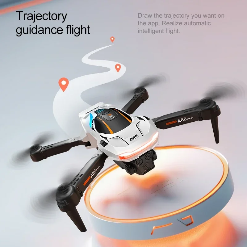 Drone professionnel en vol de nuit, avec lumières LED et transmission WiFi FPV en temps réel.