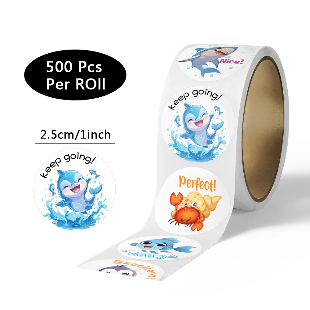500pcs/roll 교사 보상 스티커 학교 학생을위한 동기 부여 문구 스티커 클래식 장난감 귀여운 문구 스티커