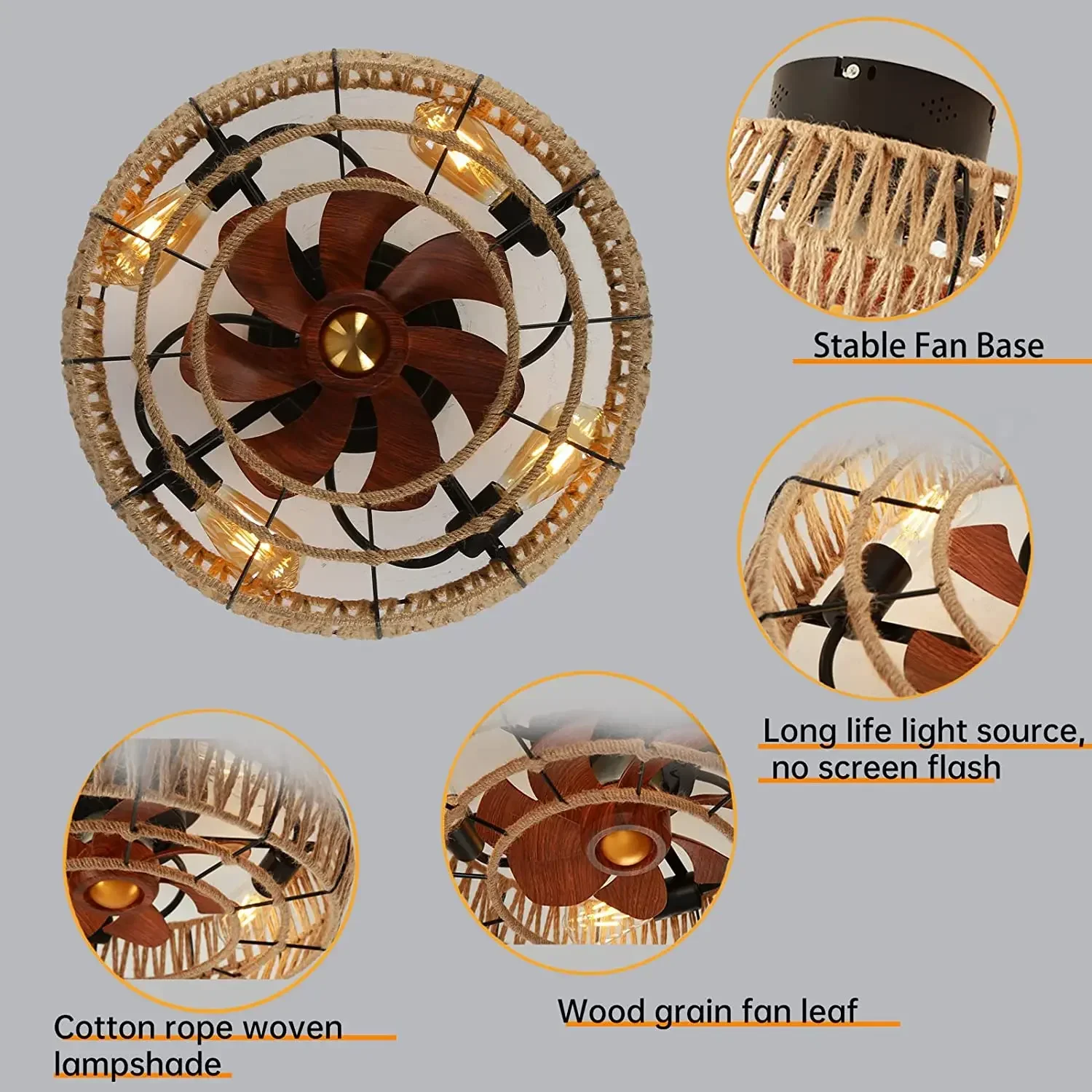 Industrial Wind Ceiling Fan with Light American Retro Cage Ceiling Fan Lamp Dining Room Bedroom Lamp Hemp Rope Remote Ceiling Fan Led Ceiling Fan Lights Led Fan Light