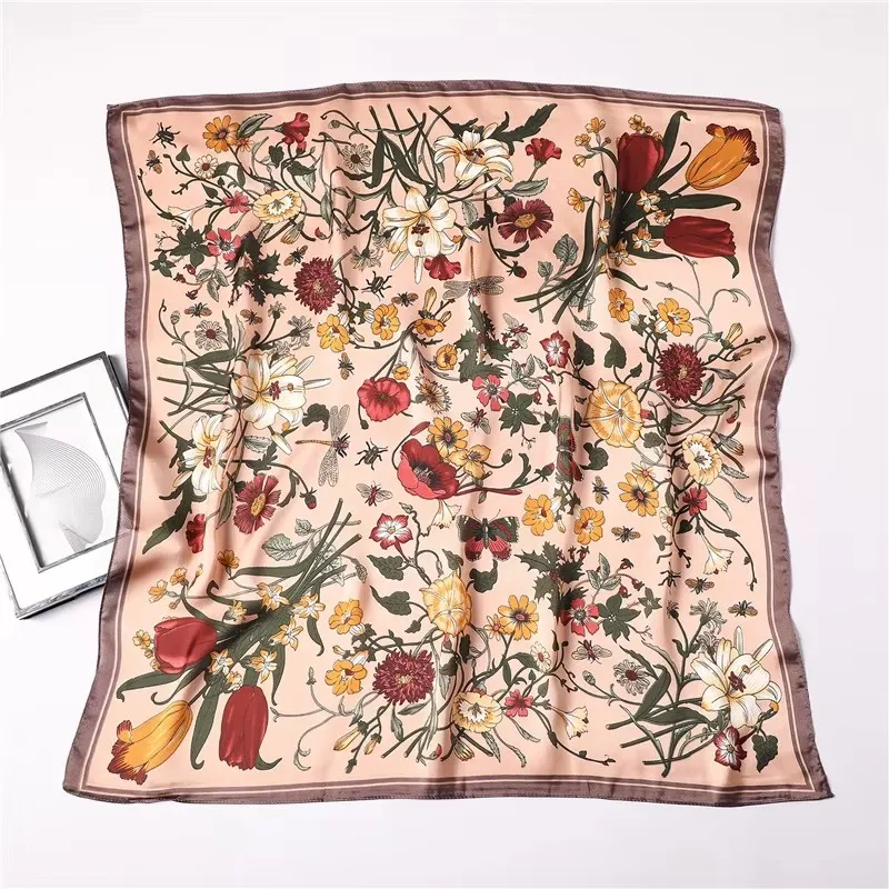 Elegant Floral Silk-Feel Scarf - Versatile Square Wrap