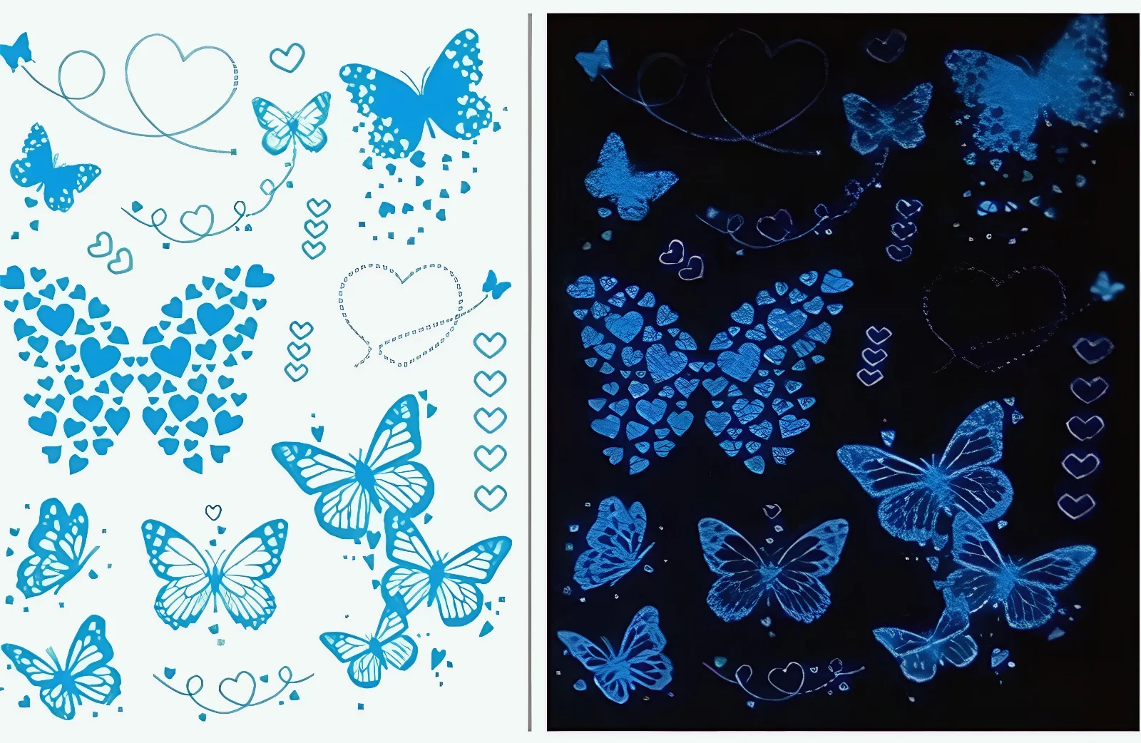 1/6/10 Yaprak Kelebek Işıklı Geçici Dövme Mavi Karanlıkta Parlayan Dövme Çıkartması Kadınlar İçin El Yüz Dövmesi Parti Süsü