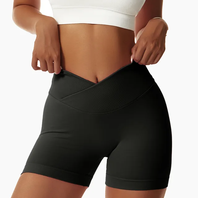 Shorts de sport sans couture, taille haute, extensibles, effet galbant, pour yoga, course et fitness, pour femme