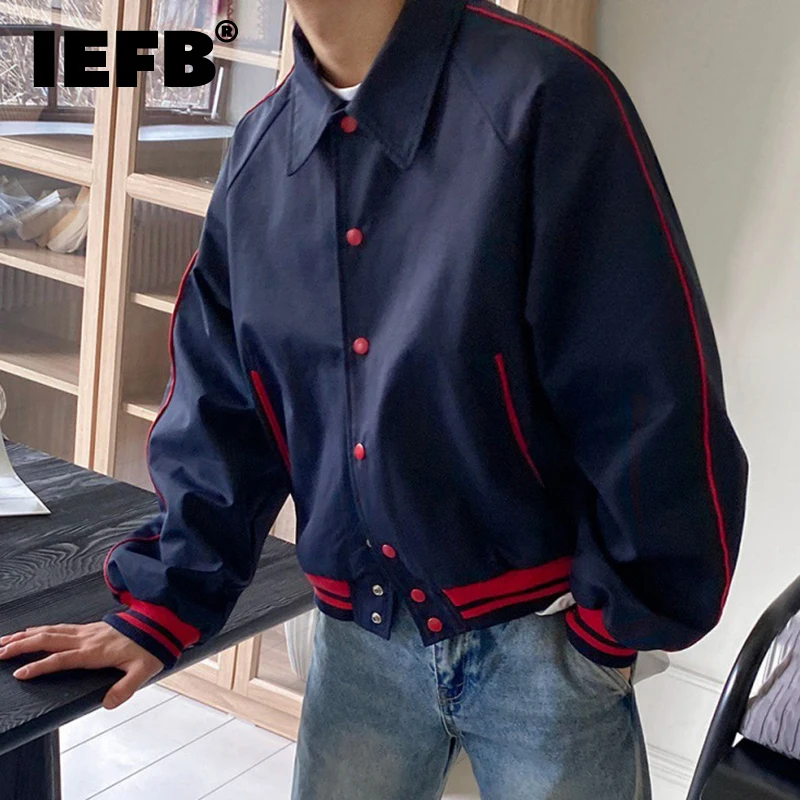 

IEFB Short Lapel Jacket Trend Men's Casual Coat Autumn New Korean Style Loose Tops Contrast Color Tide Baseball Clothing 9C1075
