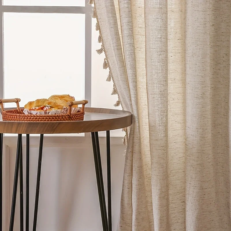 Natural Linen Curtains 84 Inch Length for Living Room 1 Panel Drape Semi Sheer Neutral Country Rustic 4