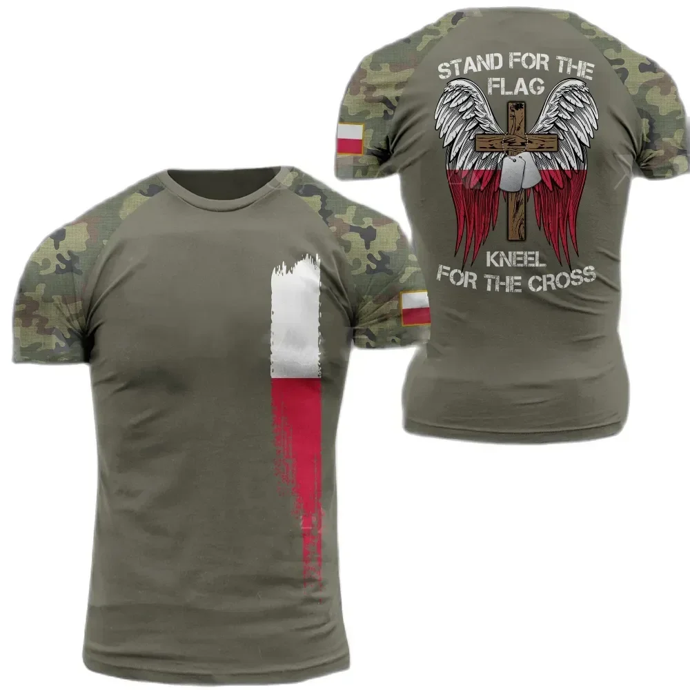 2024 Bandiera polacca Camouflage Soldati Army Quick dry allentato comodo nuovo blazer stampato 3D T-shirt girocollo da uomo maniche corte - immagine 3