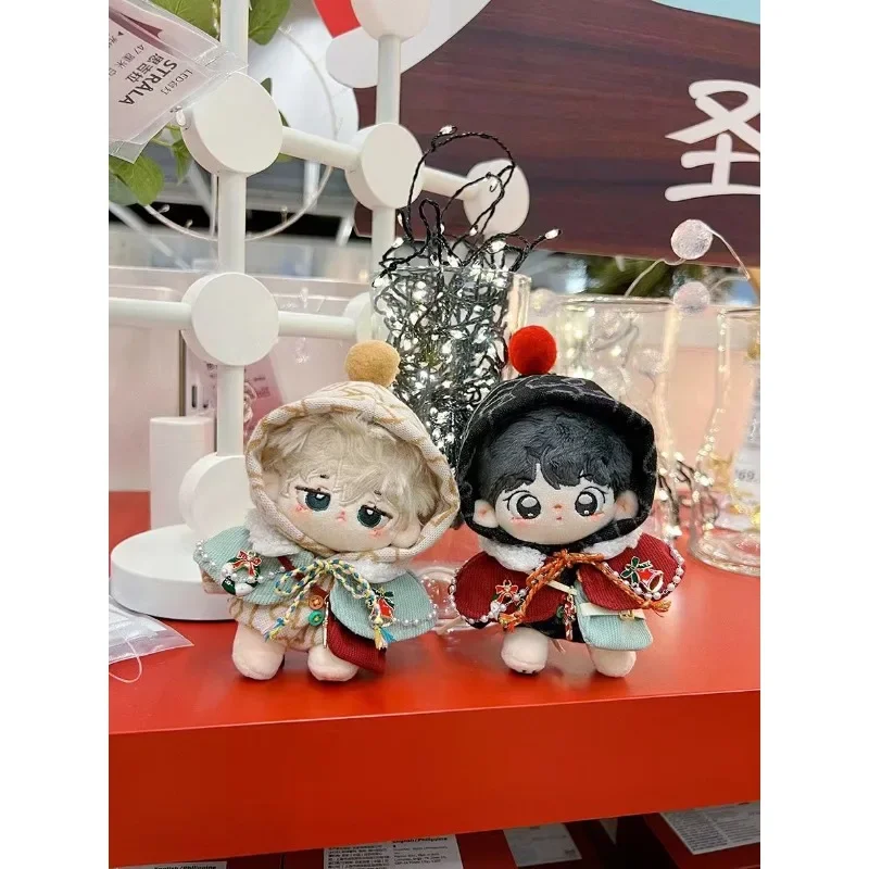 10cm Baby Clothes Little Joy Set Red and Green Cloak Printed Hooded jumpsuit New Year Cotton Doll Clothes in Stock 2