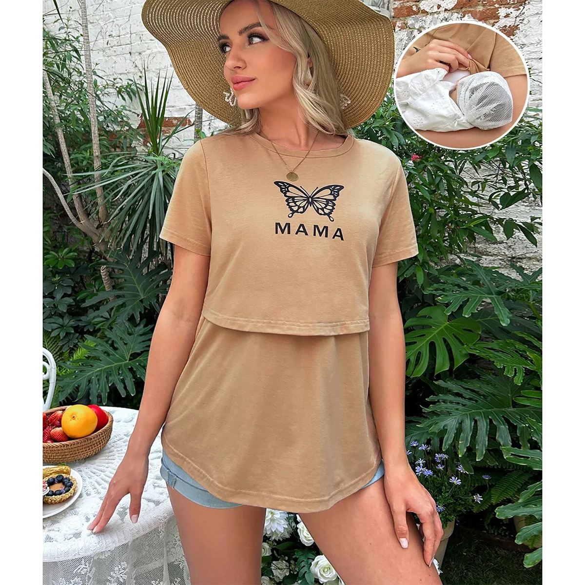 T Shirt Maternity Breastfeeding Blouse Pregnant women's letter pattern care T-shirt with elastic round neck for breastfeeding casual bottoming shirt short sleeved top