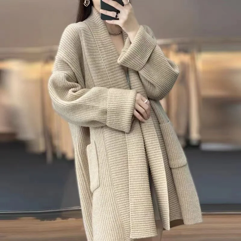 

2024 Lazy Knitted Cardigan Jackets For Women's Clothing Spring Autumn Harajuku Loose Lapel Solid Color Long Sweater Coats AC741