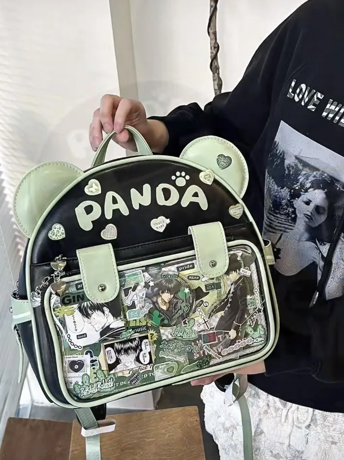 JIAERDI Versatile Panda Transparent Ita Bag Student 2025 Sweet Cute Anime Mini Backpack Girls Harajuku Kawaii Mochila Aesthetic