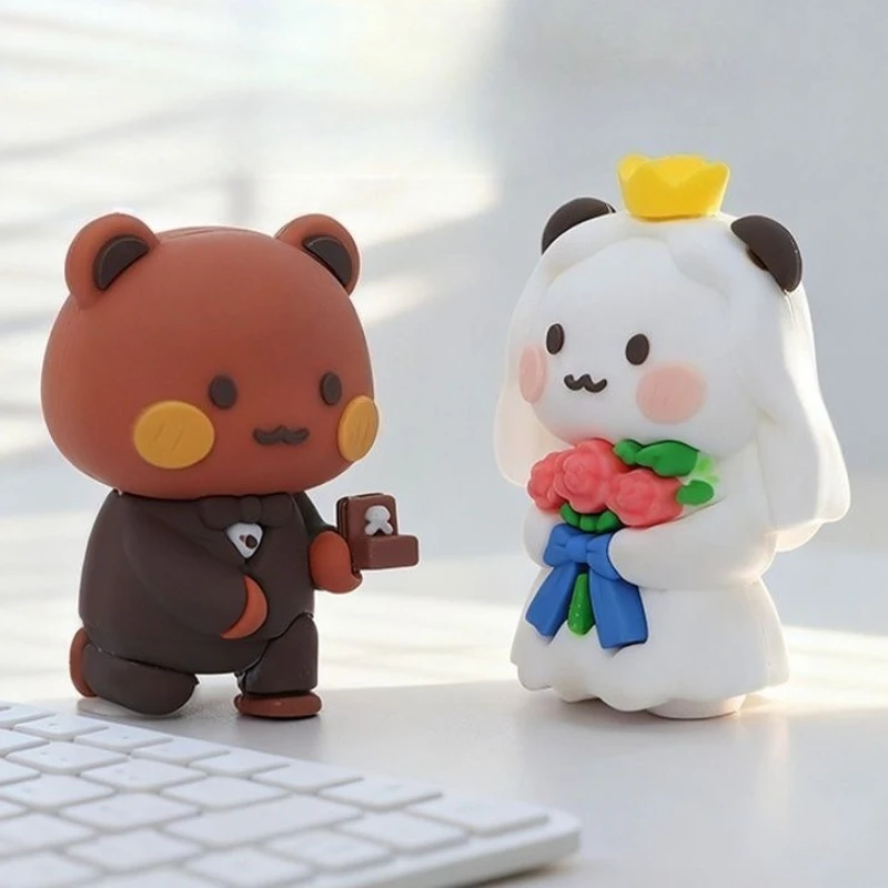부부와 두두 판다 곰 피규어 인형 웨딩 피규어 미니 커플 동물 장식 인형 발렌타인데이 데스크탑 장식품