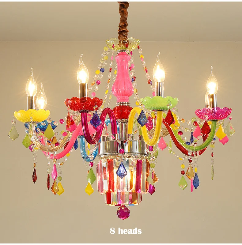 white chandelier Colorful crystal chandelier pink, green, purple, red, blue living room bedroom dining room girl children's room chandelier small chandeliers