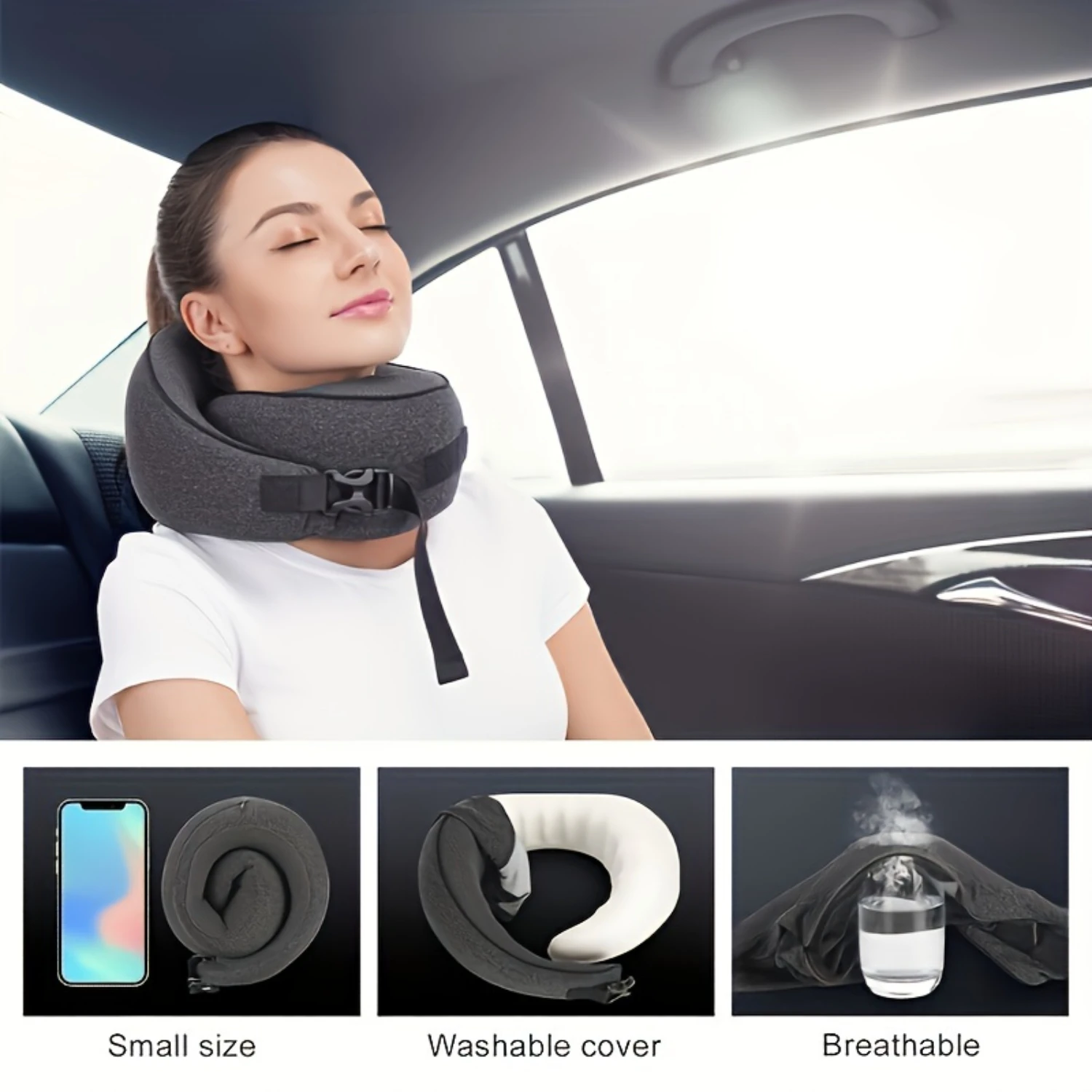 Comfortplus Soft Polyester Memory Foam Travel Pillow-Breathable, Washable Cover, With Carry Bag-Ideal for Airplane Use