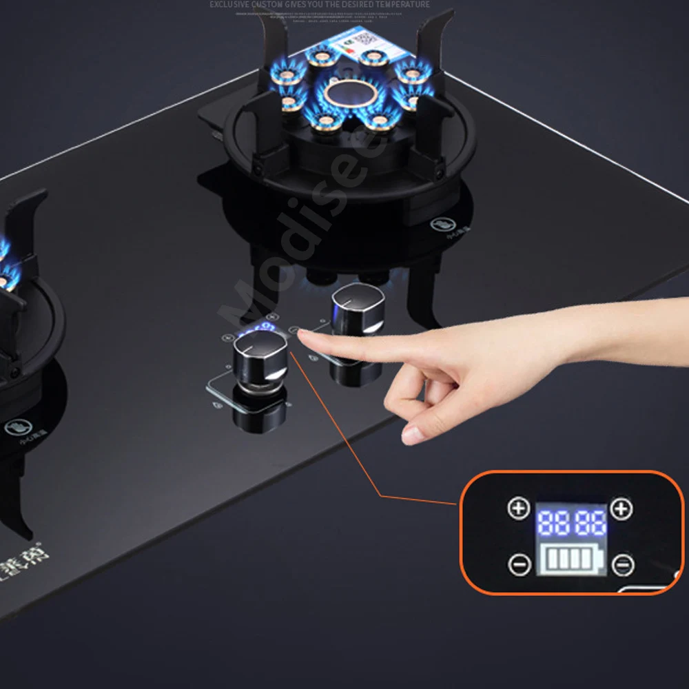 Home Kitchen 4.8KW Gas Cooktop Stove Embedded Fierce Fire Stove Timer Function Flip Gas Cooker Energy-Saving High Efficiency 3