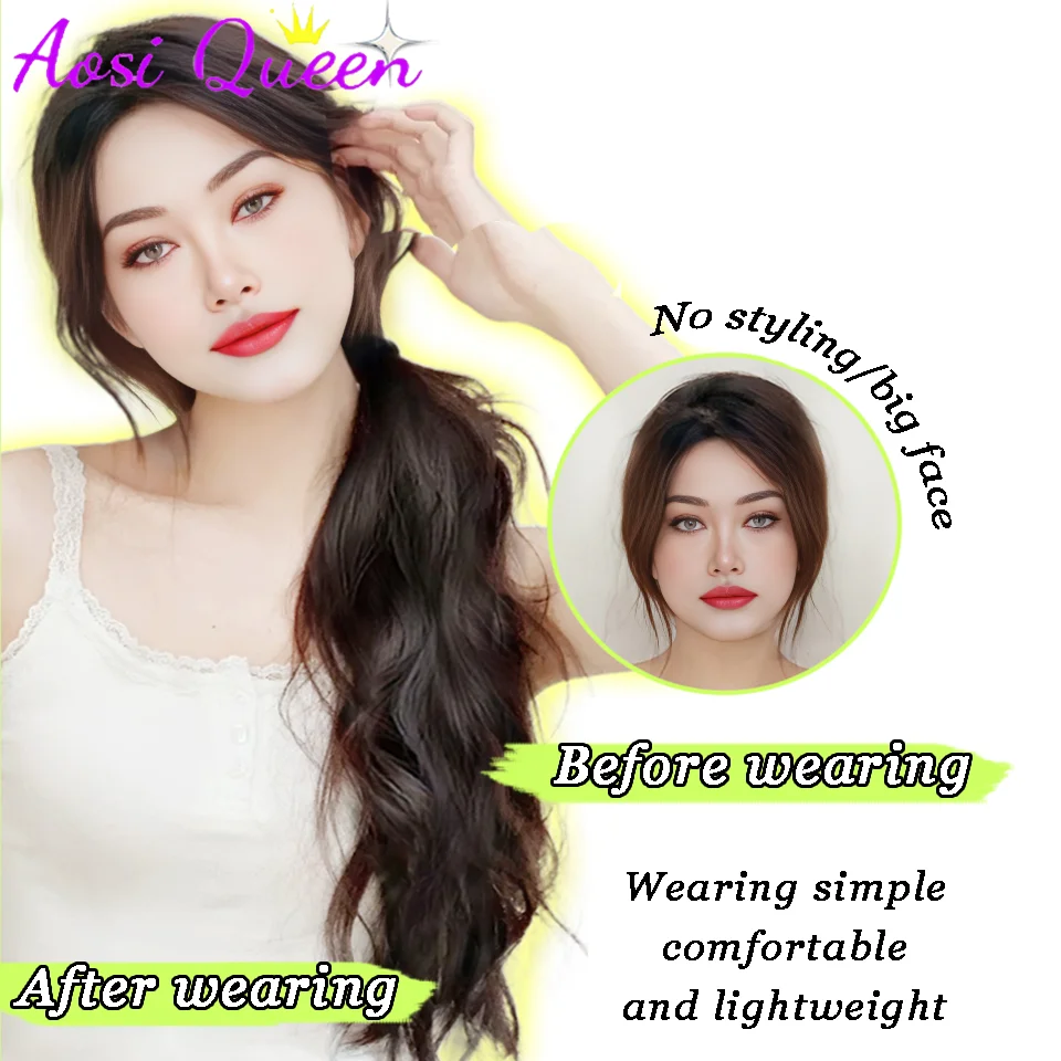 AOSI Synthetic Wig Ponytail Women's Long Hair Sweet And Cool Elastic Band With Strap Low Tie Natural Lightly Curly Ponytail synthetic ponytail synthetic hair accessories