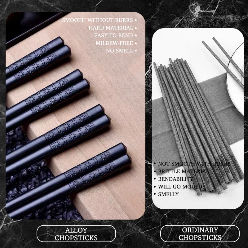 1 Pairs Alloy Chinese Chopsticks Food Sushi Sticks Reusable Non Slip Dishwasher Safe Bamboo Shape Food Grade Chopsticks