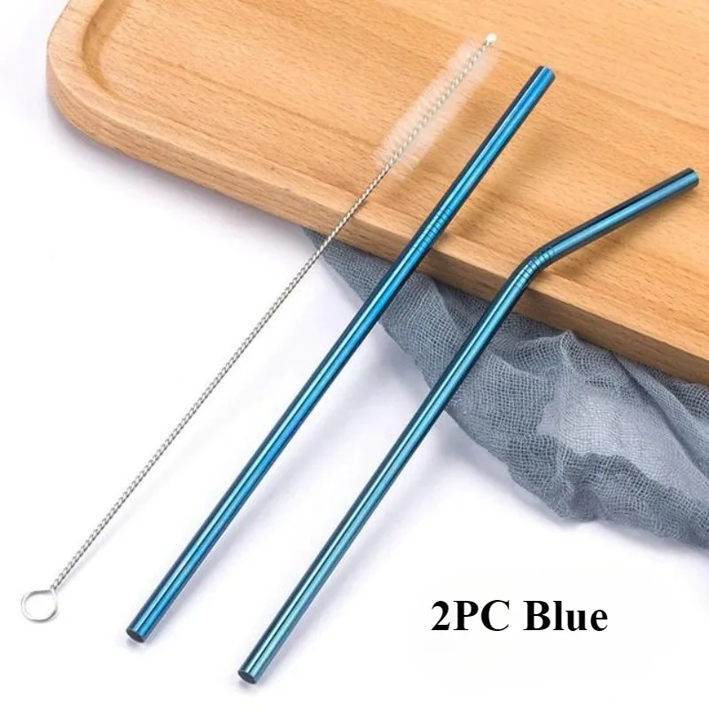 Durable Stainless Steel Reusable Metal Straws with Cleaning Brush for Milkshakes, Bubble Tea, and Smoothies