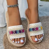 Sandales plates d'extérieur pour femmes, style bohème ethnique, grandes tailles, à pampilles, pour la plage 1