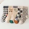 5Pairs/Lot Cute Bear Plaid Baby Socks Spring Autumn Soft Cotton Kids Middle Tube Socks For Boys Girls Casual Sports Sock 1