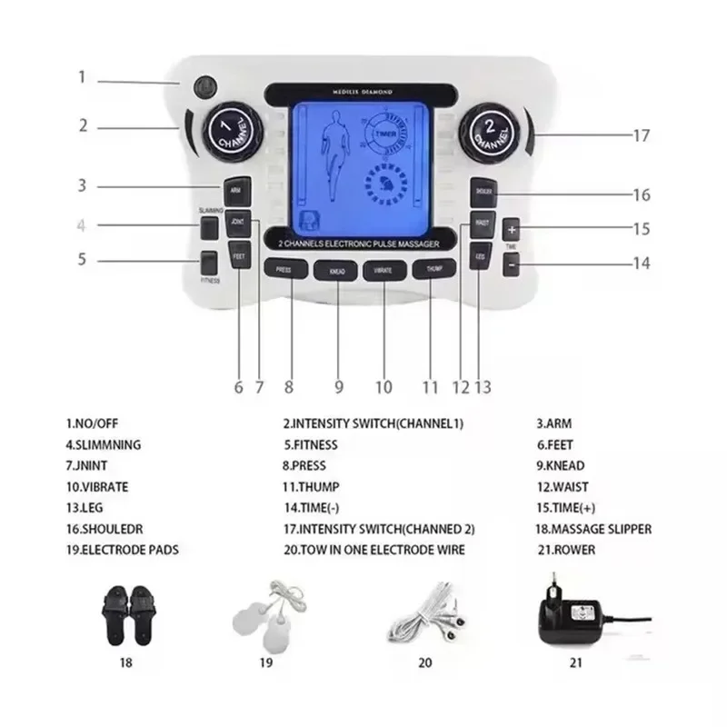 NEW 12 Modes Electrical Tens Pulse Massager EMS Muscle Stimulator Acupuncture Digital Frequency Physiotherapy Machine Fat Burner